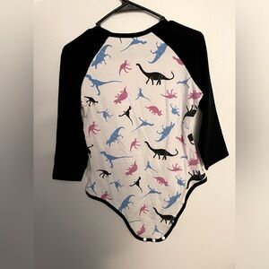Little For Big Dinosaur Onesie Baseball Tee Black White Leotard Bodysuit